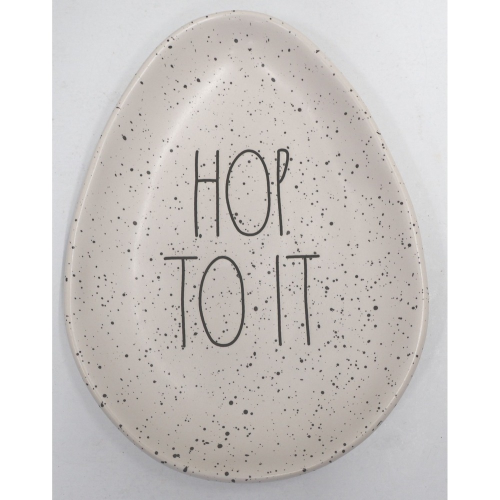 Rae Dunn Hop To It Egg Shaped Tray Cream Speckled Ceramic Easter Small Plate 8"